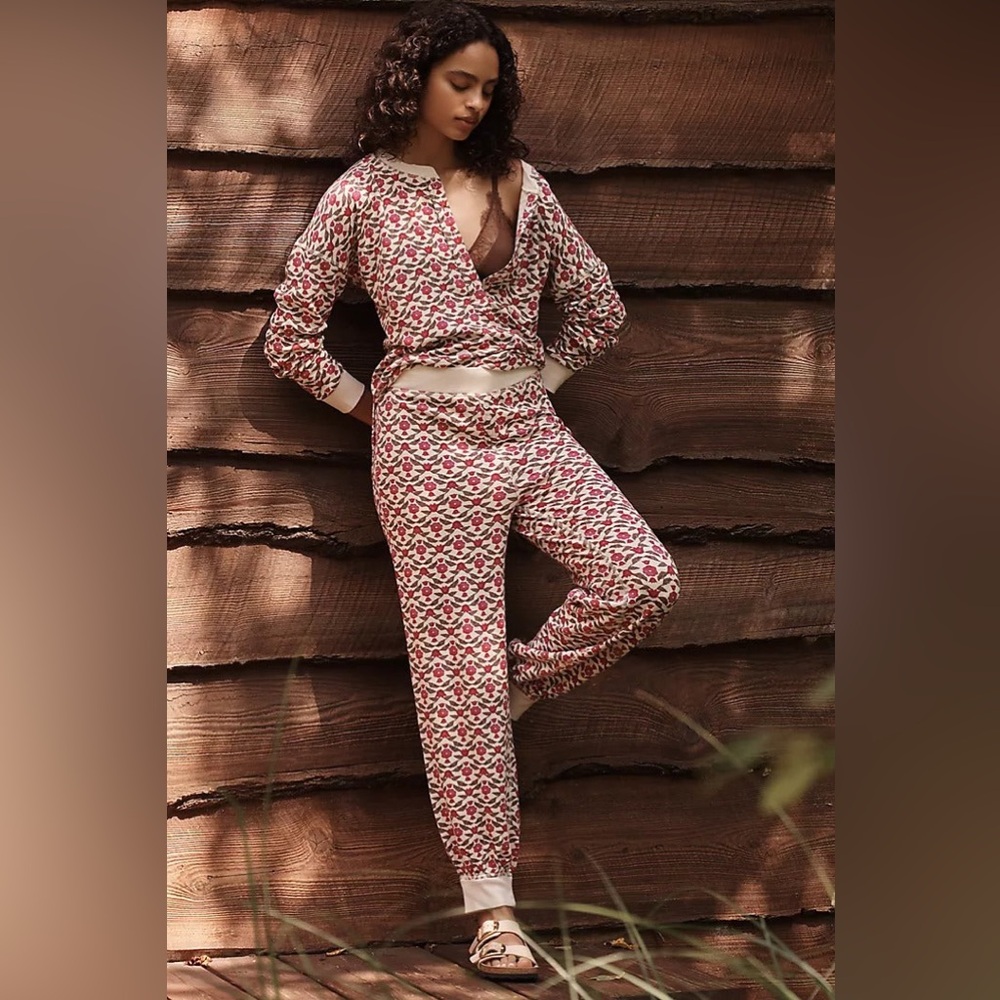 By Anthropologie Long-Sleeve Waffle Knit Pajama Set - M